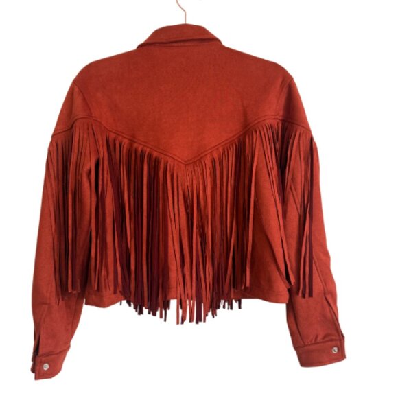Nasty Gal | Daphnea Paris Rust Red Faux Suede Fringe Jacket Size Small - Picture 3 of 7
